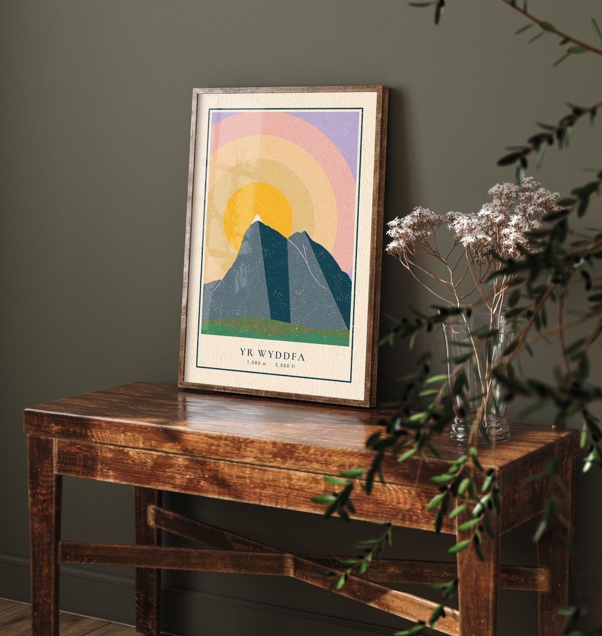 Yr Wyddfa Art Print - Snowdon Sunrise Poster - Concentric Sun Rings Retro Illustration V1 2/3
