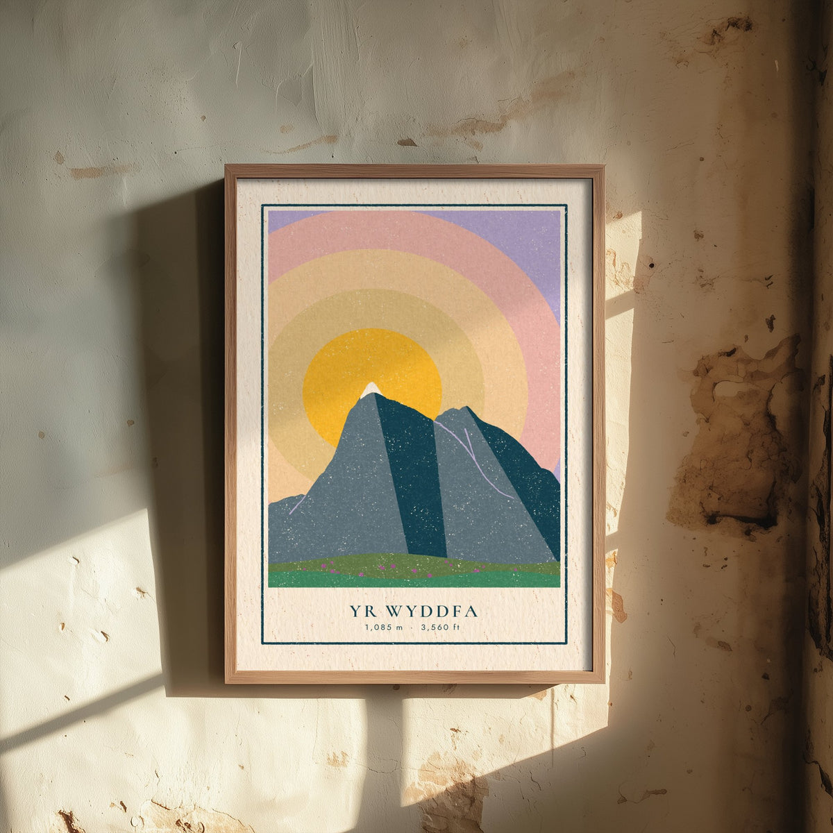 Yr Wyddfa Art Print - Snowdon Sunrise Poster - Concentric Sun Rings Retro Illustration V1 2/3