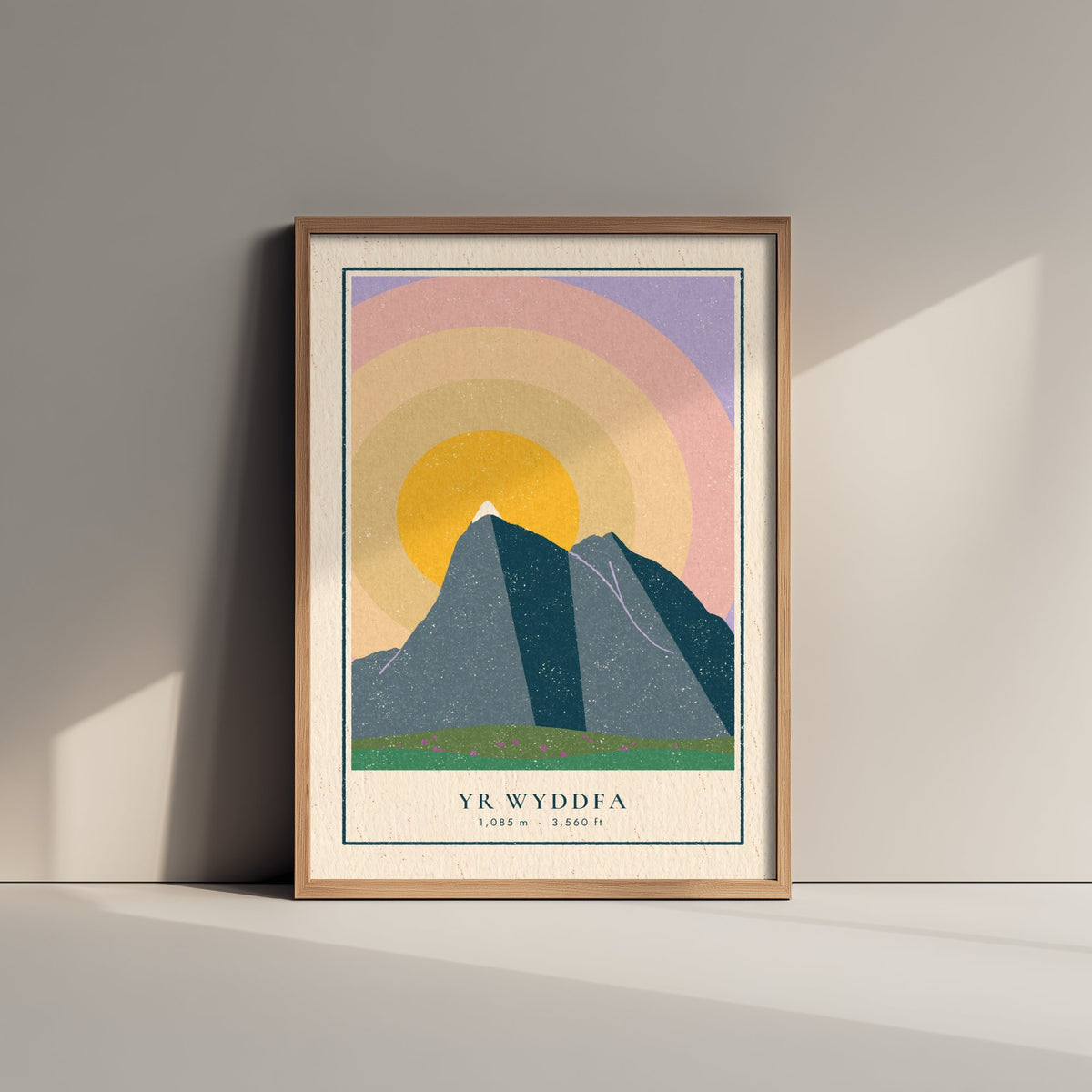 Yr Wyddfa Art Print - Snowdon Sunrise Poster - Concentric Sun Rings Retro Illustration V1 2/3