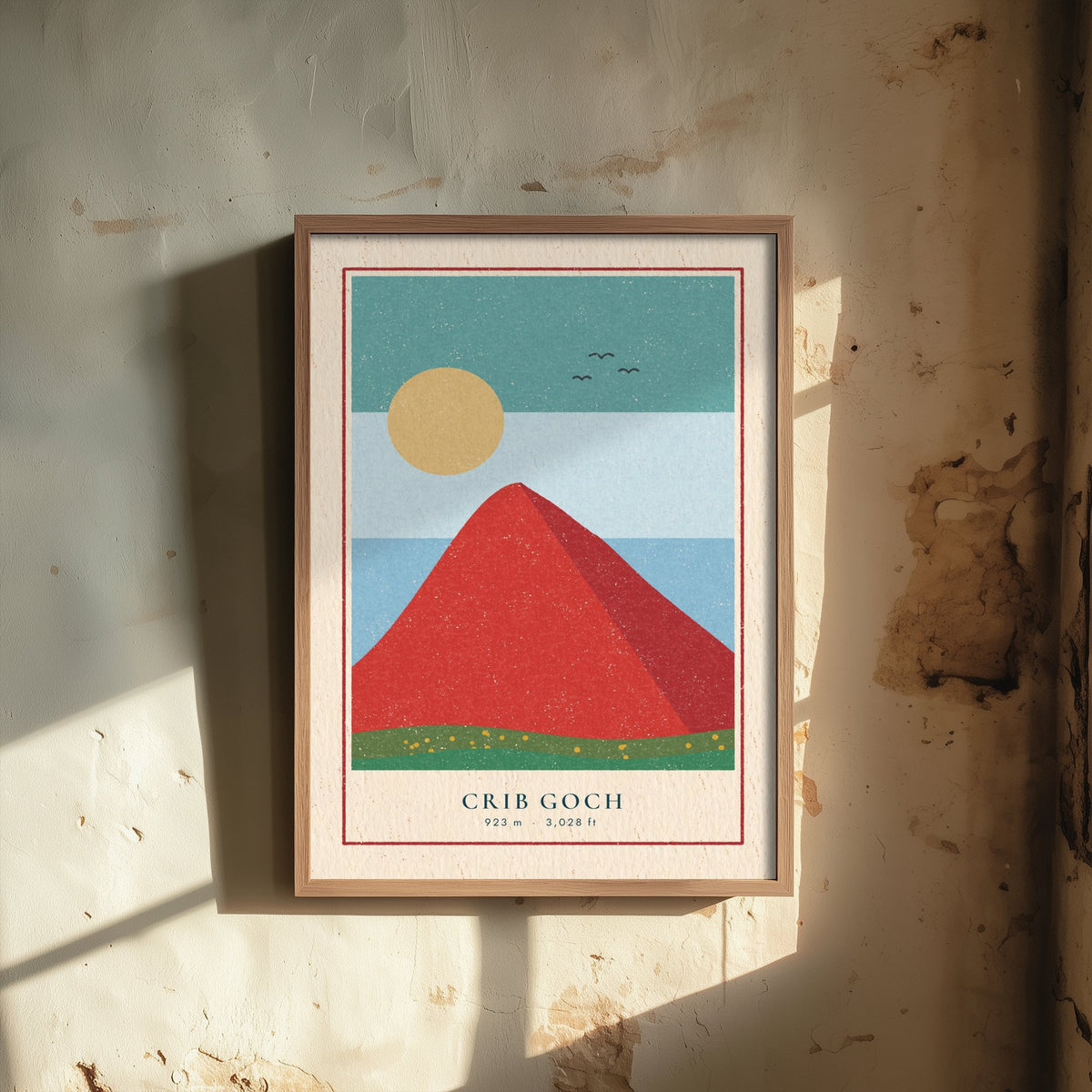 Crib Goch Art Print - Red Ridge Snowdon Horseshoe Poster - Bold Linocut Style Woodcut V1 3/3