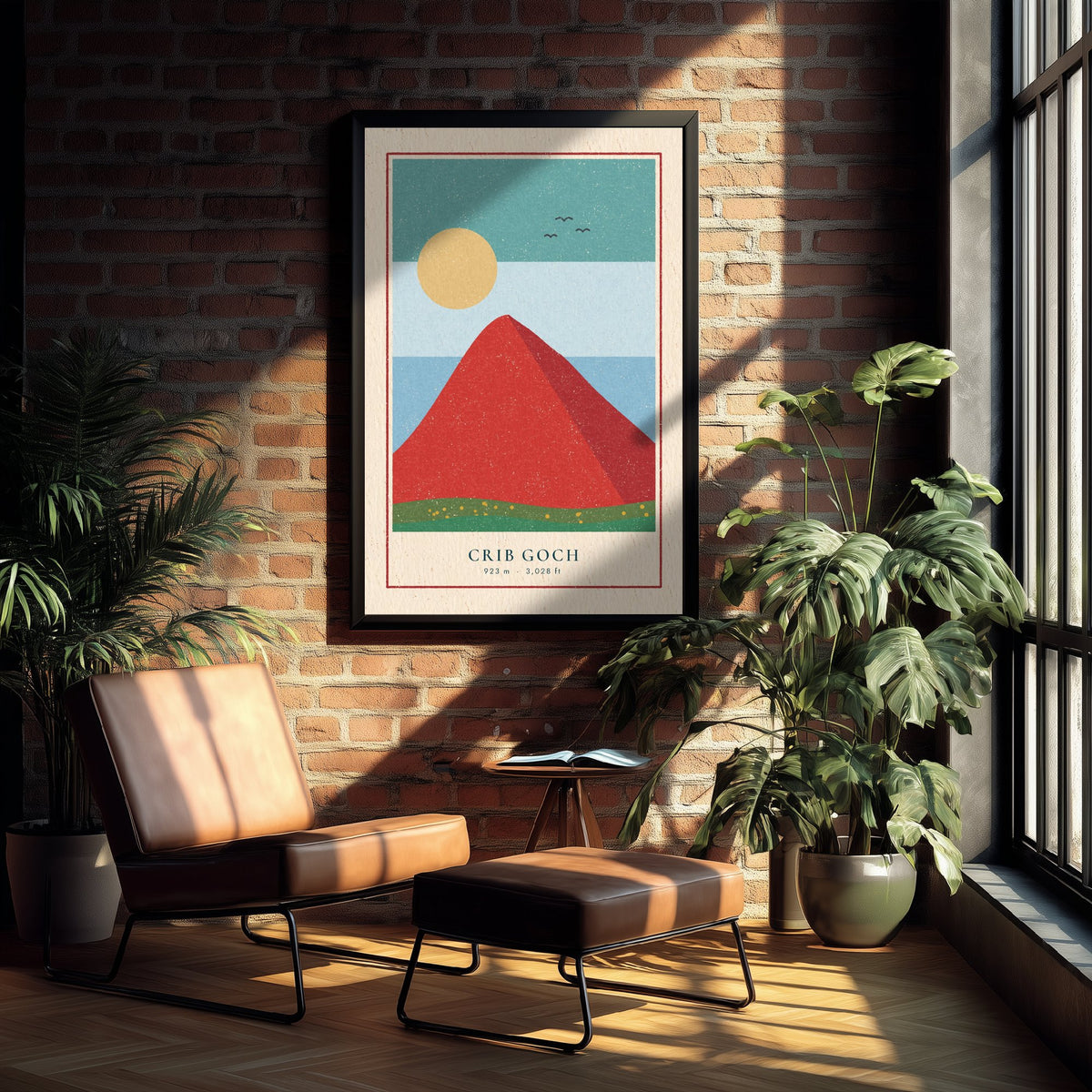 Crib Goch Art Print - Red Ridge Snowdon Horseshoe Poster - Bold Linocut Style Woodcut V1 3/3