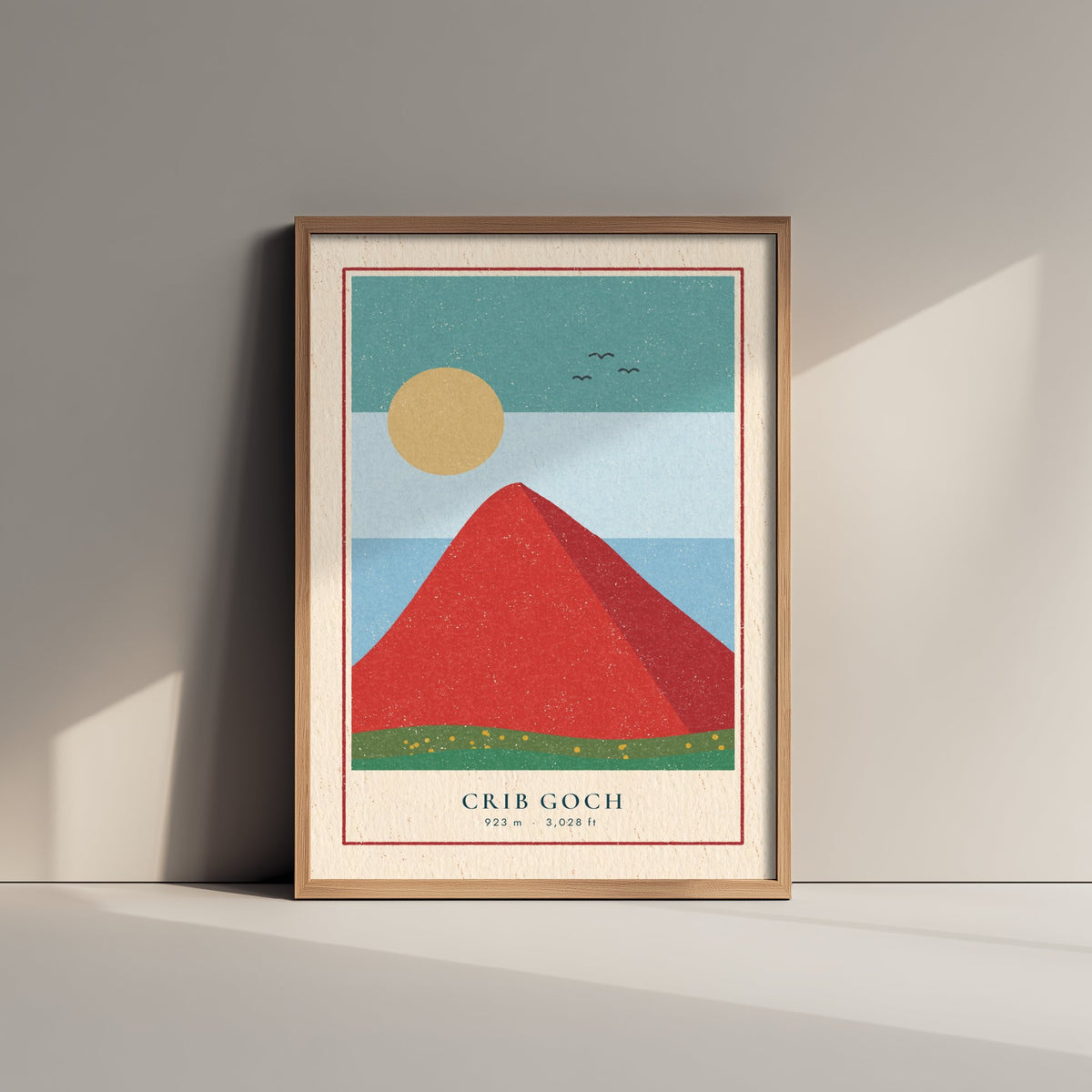 Crib Goch Art Print - Red Ridge Snowdon Horseshoe Poster - Bold Linocut Style Woodcut V1 3/3