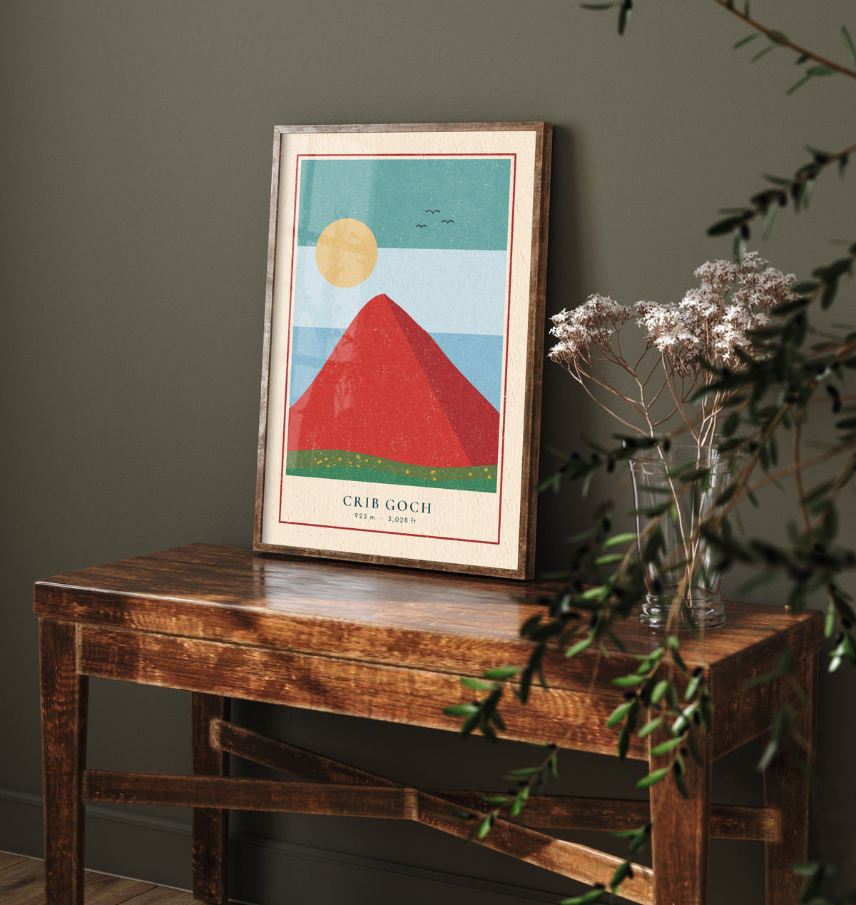 Crib Goch Art Print - Red Ridge Snowdon Horseshoe Poster - Bold Linocut Style Woodcut V1 3/3