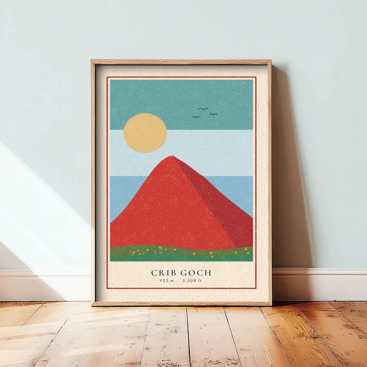 Crib Goch Art Print - Red Ridge Snowdon Horseshoe Poster - Bold Linocut Style Woodcut V1 3/3