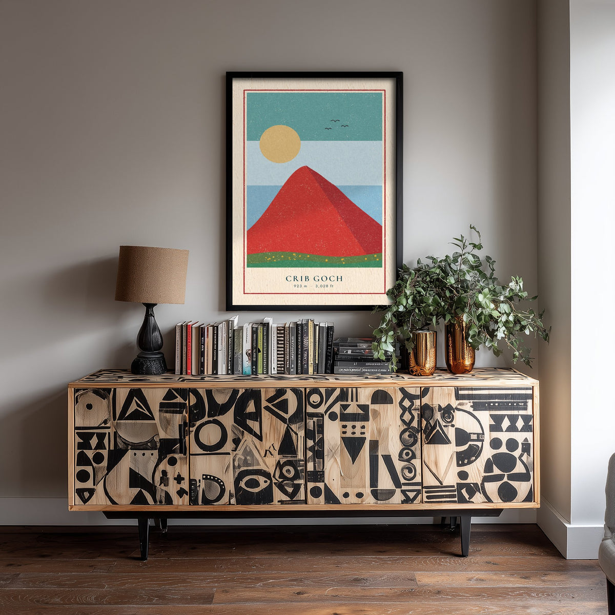 Crib Goch Art Print - Red Ridge Snowdon Horseshoe Poster - Bold Linocut Style Woodcut V1 3/3