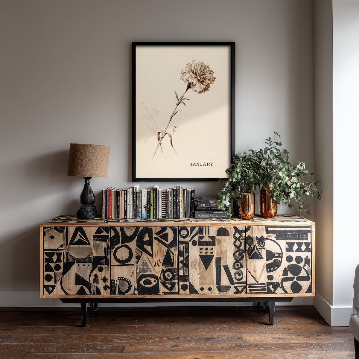 January Birth Flower Art Print - Carnation Poster - Antique Sepia Ink Botanical Illustration - Birth Month Gift 01/12
