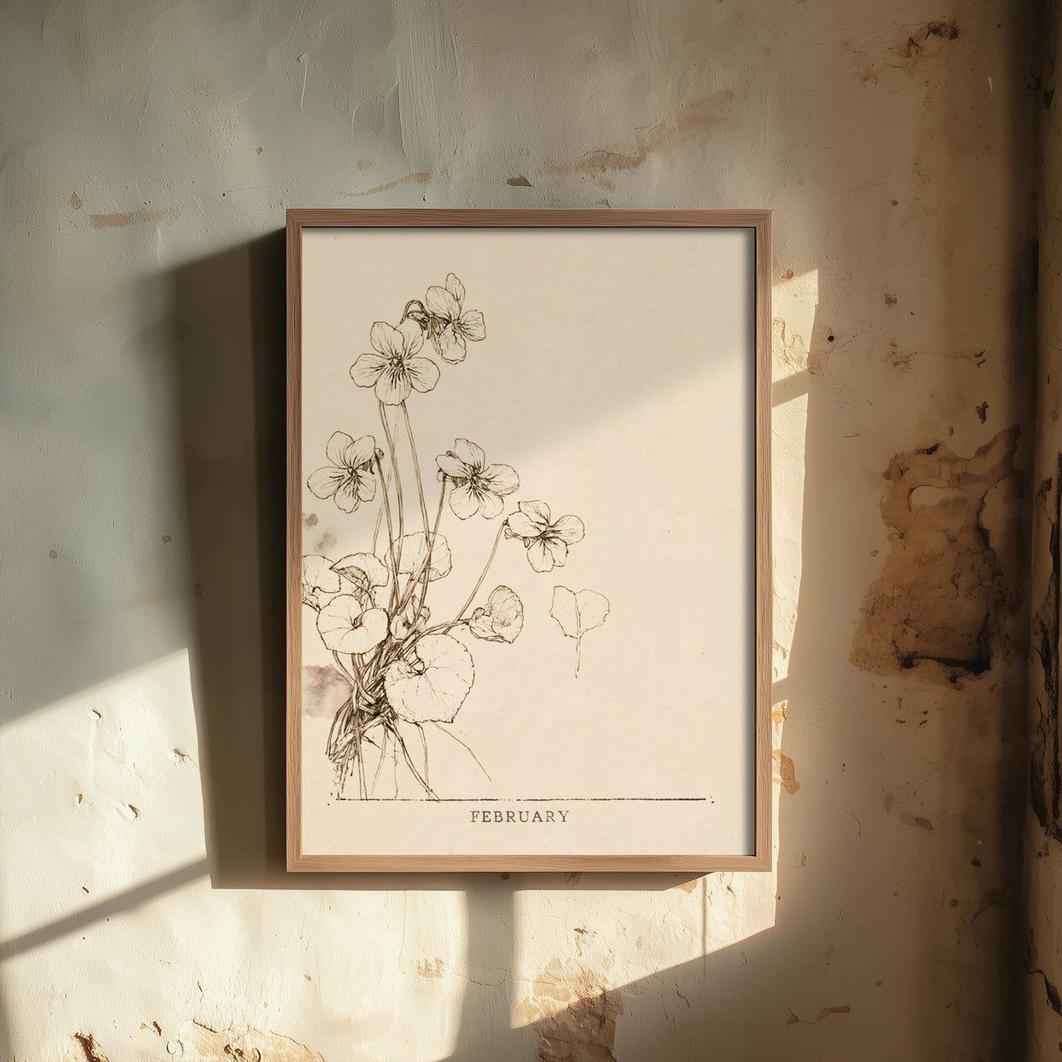 February Birth Flower Art Print - Violet Poster - Antique Sepia Ink Botanical Illustration - Birth Month Gift 02/12