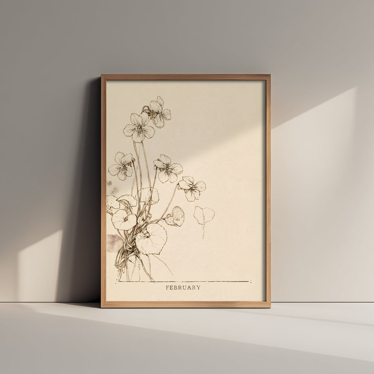 February Birth Flower Art Print - Violet Poster - Antique Sepia Ink Botanical Illustration - Birth Month Gift 02/12