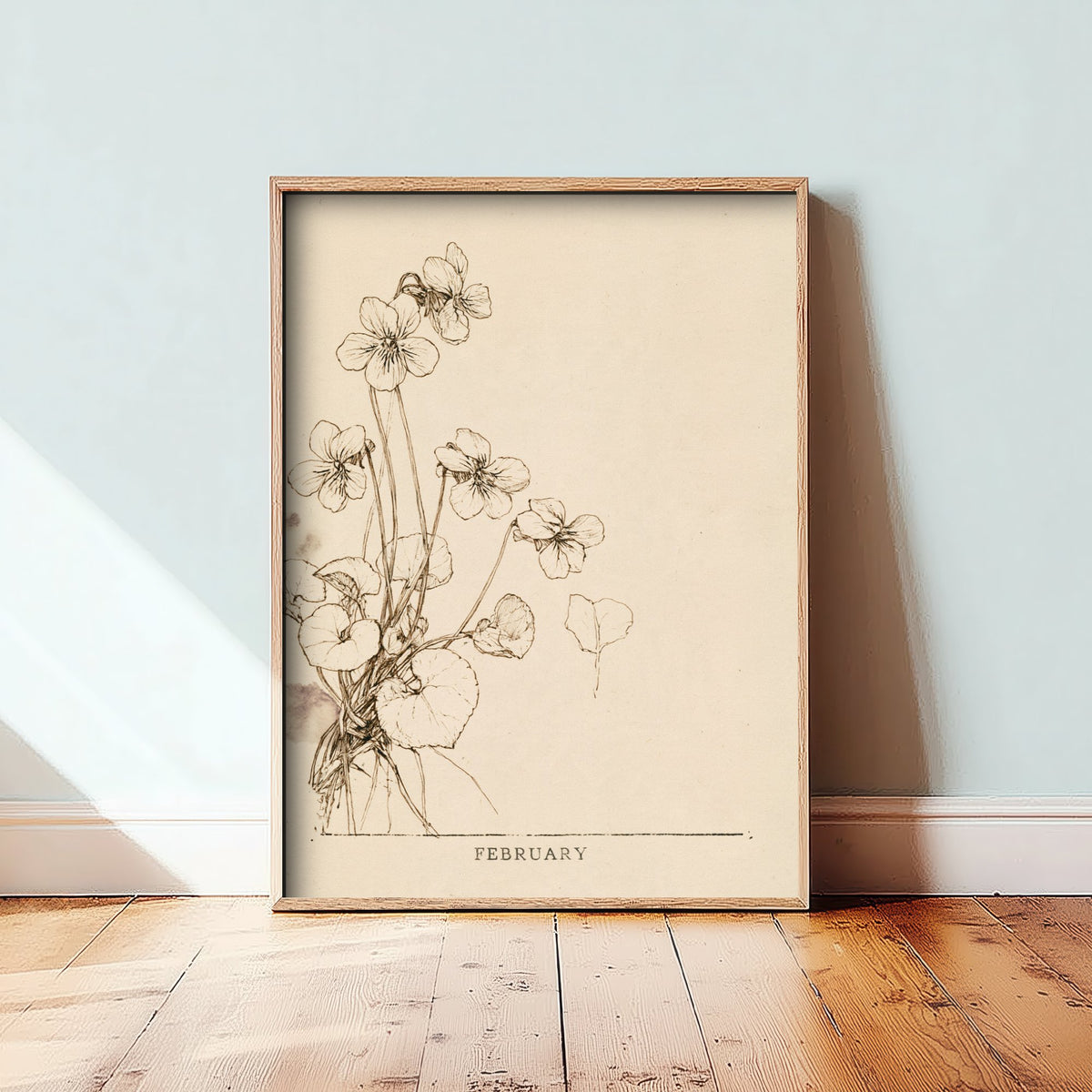 February Birth Flower Art Print - Violet Poster - Antique Sepia Ink Botanical Illustration - Birth Month Gift 02/12