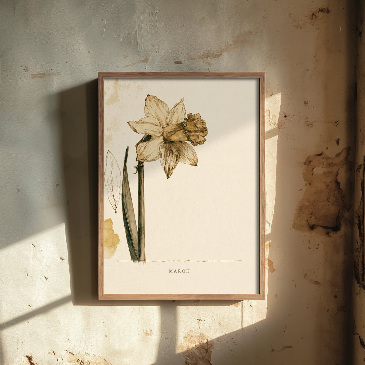 March Birth Flower Art Print - Daffodil Poster - Antique Sepia Ink Botanical Illustration - Birth Month Gift 03/12