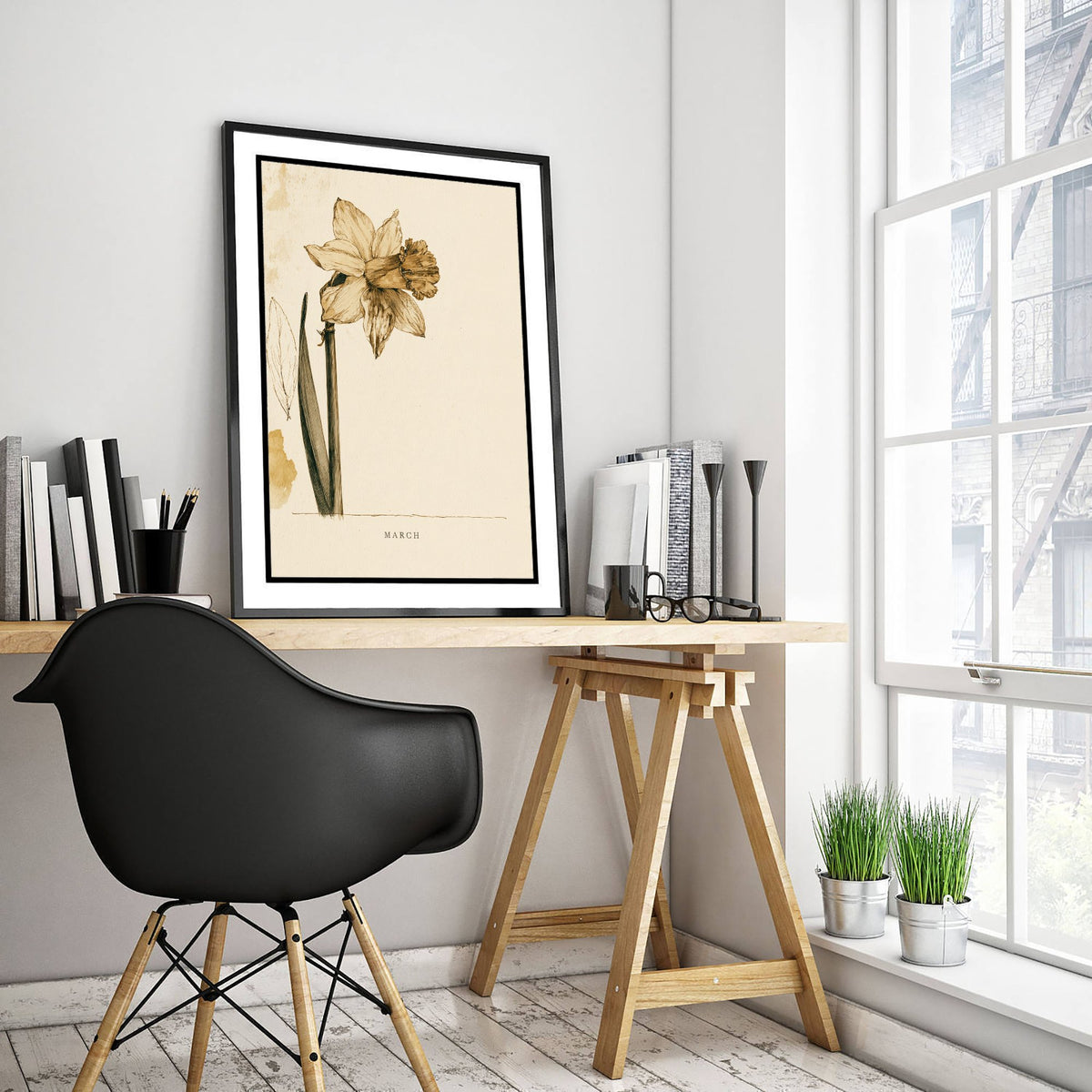 March Birth Flower Art Print - Daffodil Poster - Antique Sepia Ink Botanical Illustration - Birth Month Gift 03/12