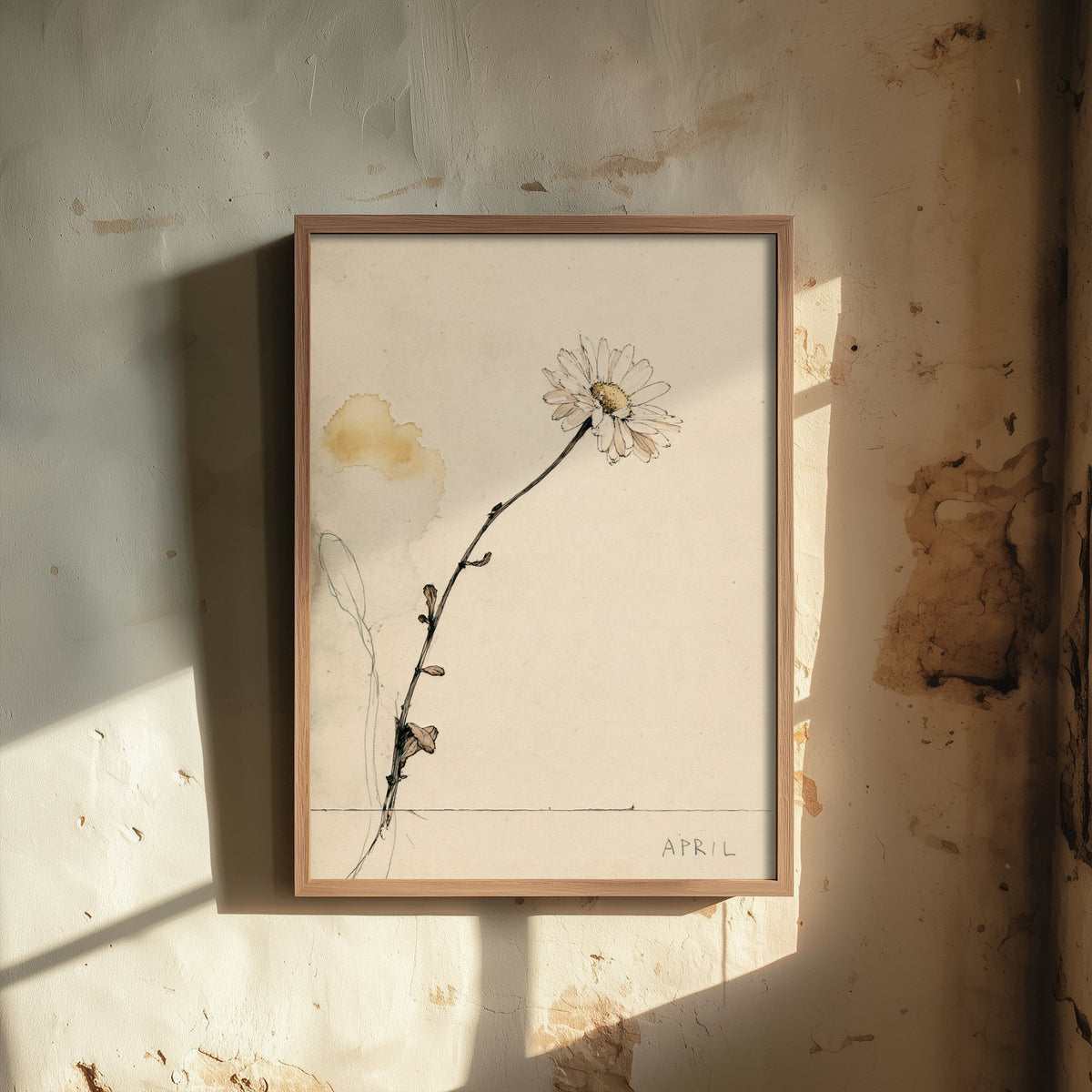 April Birth Flower Art Print - Daisy Poster - Antique Sepia Ink Botanical Illustration - Birth Month Gift 04/12