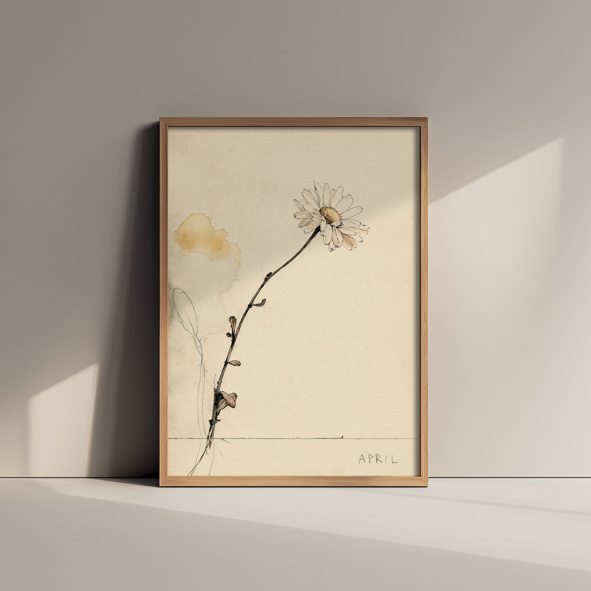 April Birth Flower Art Print - Daisy Poster - Antique Sepia Ink Botanical Illustration - Birth Month Gift 04/12