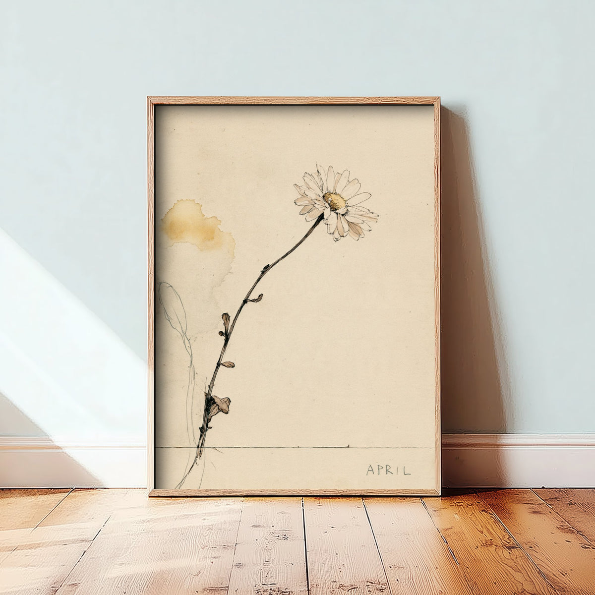 April Birth Flower Art Print - Daisy Poster - Antique Sepia Ink Botanical Illustration - Birth Month Gift 04/12