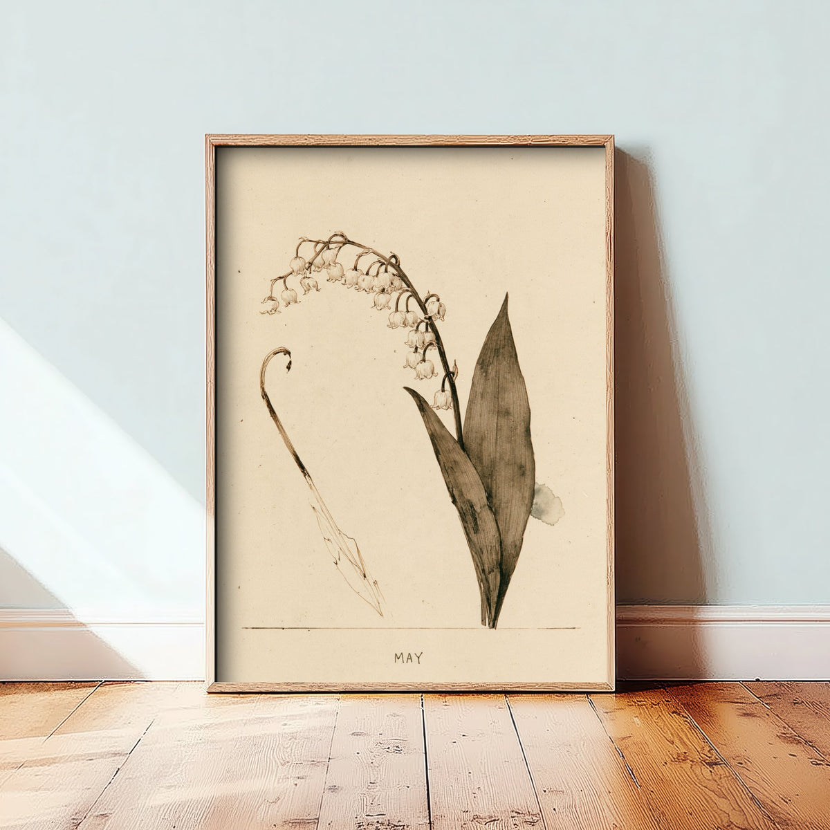 May Birth Flower Art Print - Lily of the Valley Poster - Antique Sepia Ink Botanical Illustration - Birth Month Gift 05/12