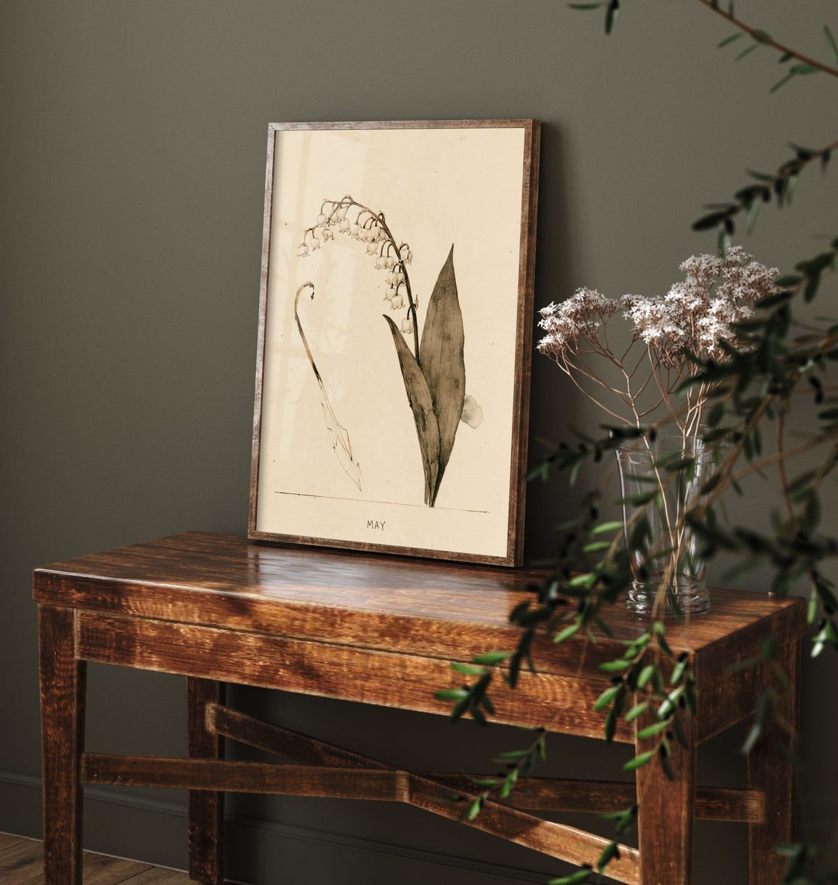 May Birth Flower Art Print - Lily of the Valley Poster - Antique Sepia Ink Botanical Illustration - Birth Month Gift 05/12