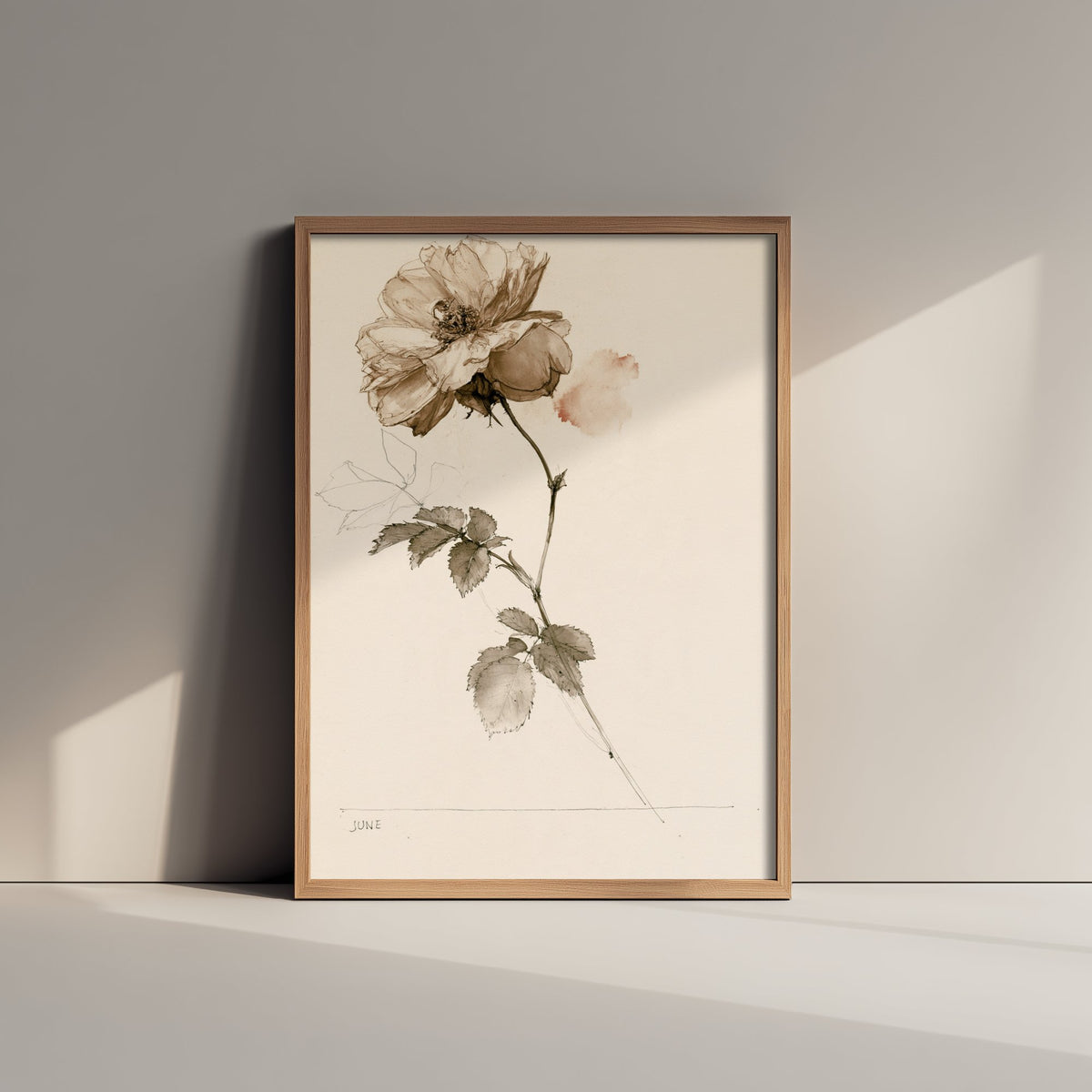 June Birth Flower Art Print - Rose Poster - Antique Sepia Ink Botanical Illustration - Birth Month Gift 06/12