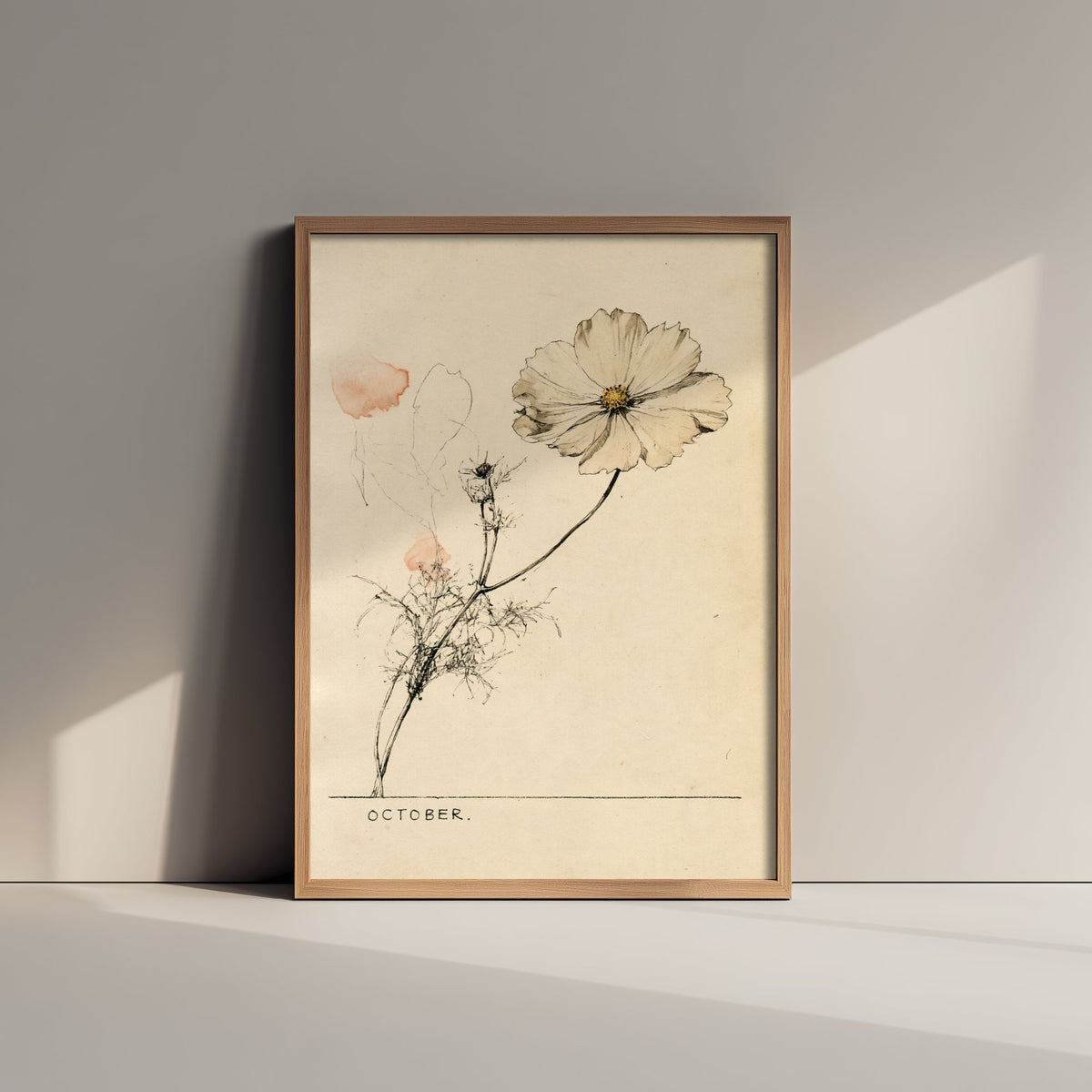 October Birth Flower Art Print - Cosmos Poster - Antique Sepia Ink Botanical Illustration - Birth Month Gift 10/12