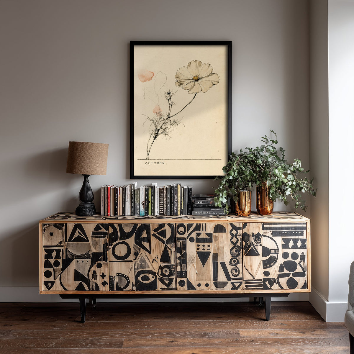 October Birth Flower Art Print - Cosmos Poster - Antique Sepia Ink Botanical Illustration - Birth Month Gift 10/12