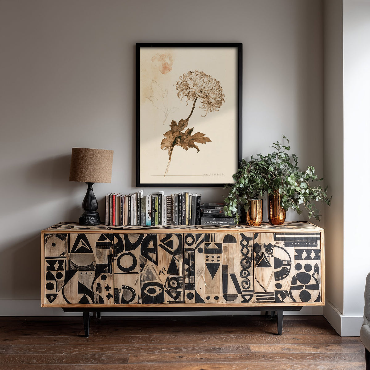 November Birth Flower Art Print - Chrysanthemum Poster - Antique Sepia Ink Botanical Illustration - Birth Month Gift 11/12