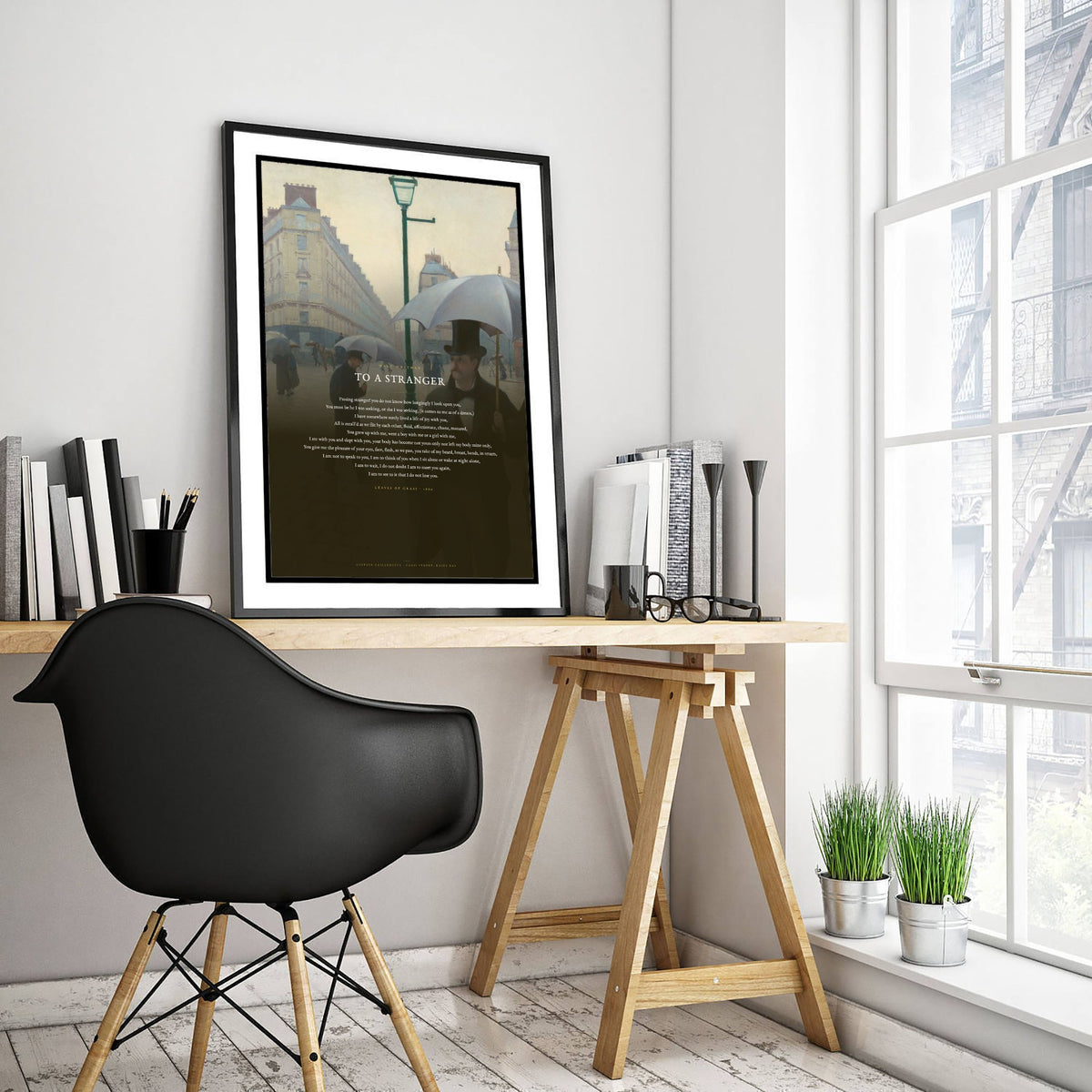 To a Stranger by Walt Whitman Art Print - Full Poem over Caillebotte Paris Street Rainy Day Painting - Poetry Poster - Leaves of Grass