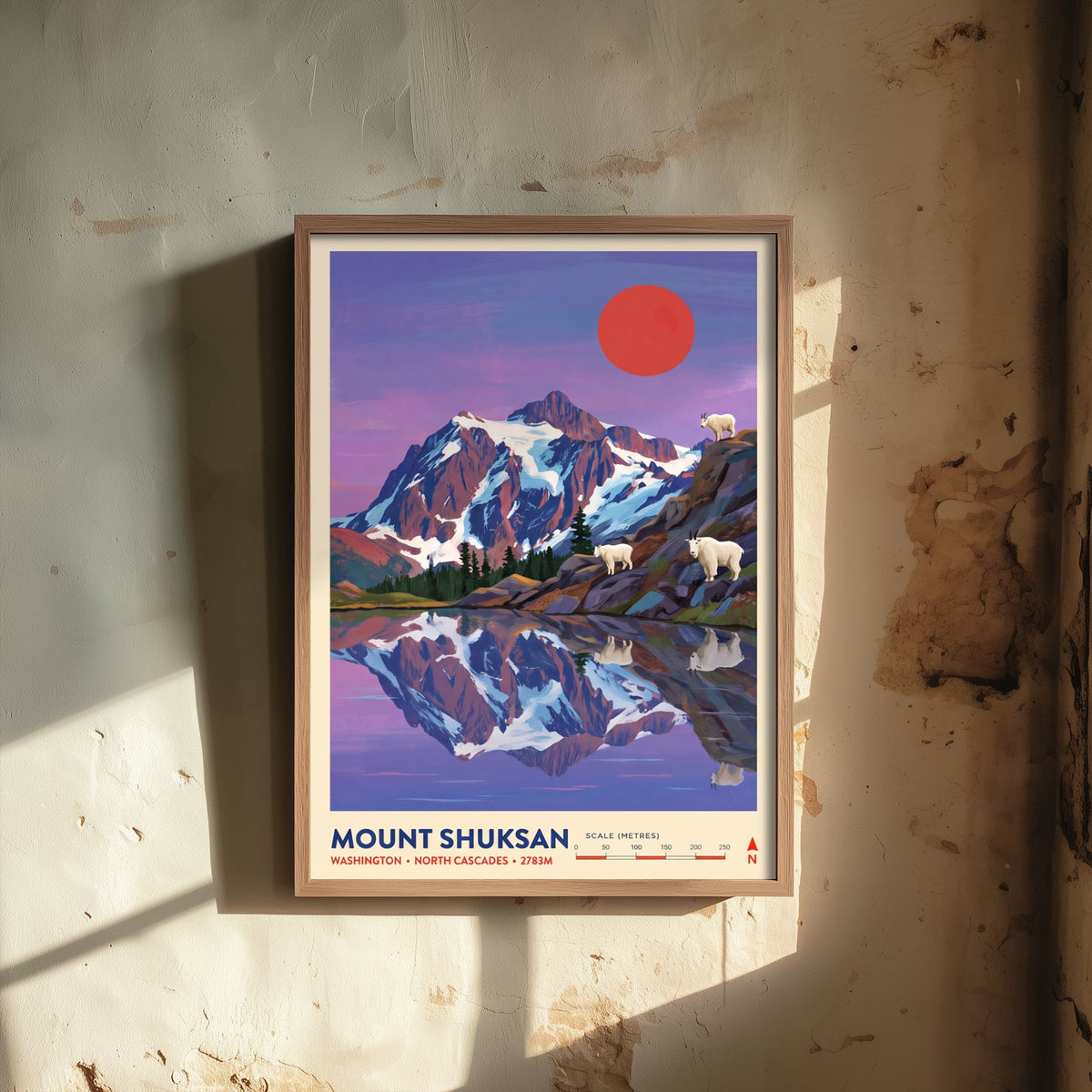Mount Shuksan Travel Poster - North Cascades Art Print - Mountain Goats Lake Reflection Illustration - Washington 2/3