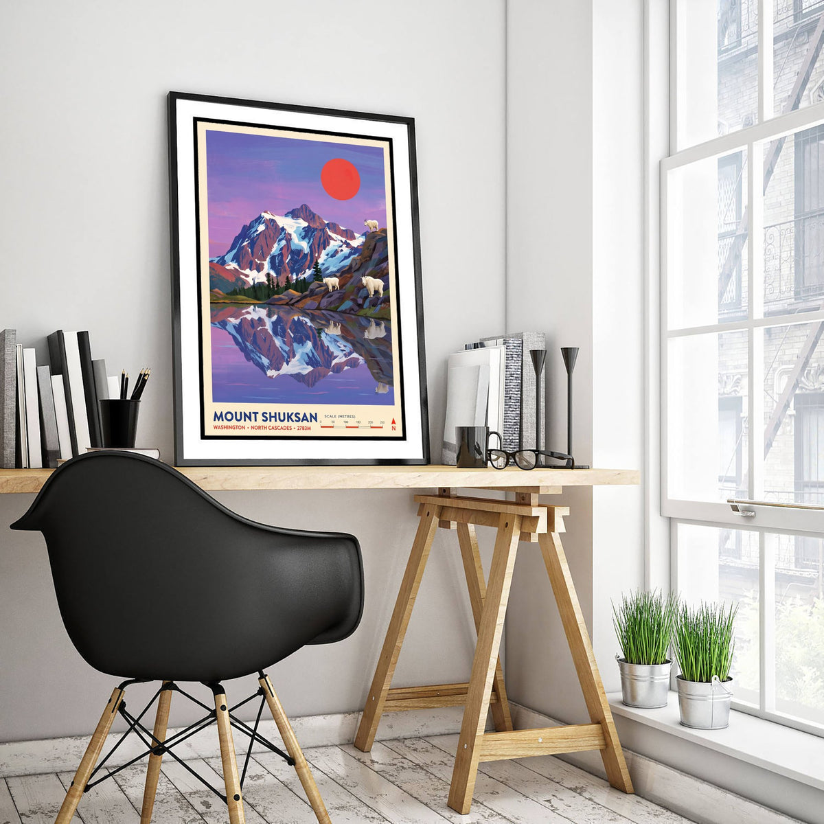 Mount Shuksan Travel Poster - North Cascades Art Print - Mountain Goats Lake Reflection Illustration - Washington 2/3