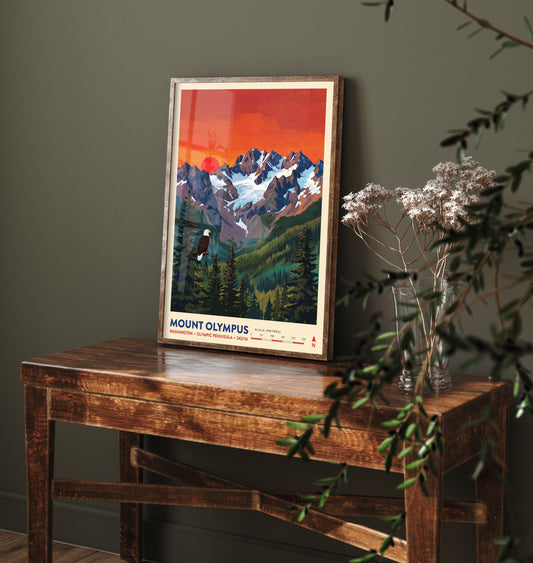 Mount Olympus Travel Poster - Olympic Peninsula Washington Art Print - Bald Eagle Glacier Forest Illustration 3/3