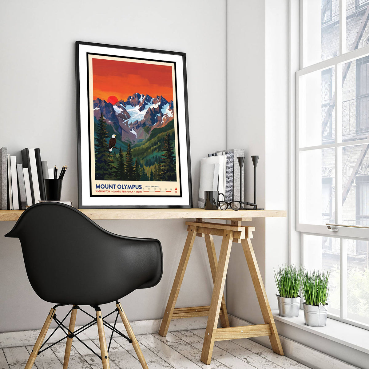 Mount Olympus Travel Poster - Olympic Peninsula Washington Art Print - Bald Eagle Glacier Forest Illustration 3/3