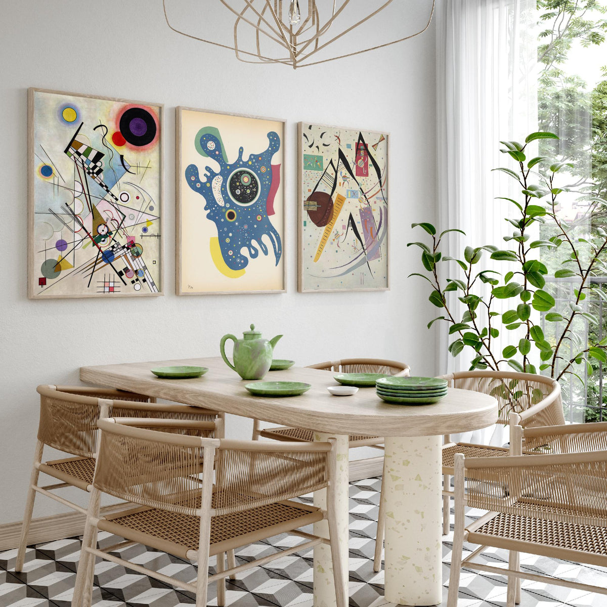 Wassily Kandinsky Set of Three Art Prints - Composition VIII and Two Late Abstract Works - Bauhaus Modernist Poster Painting