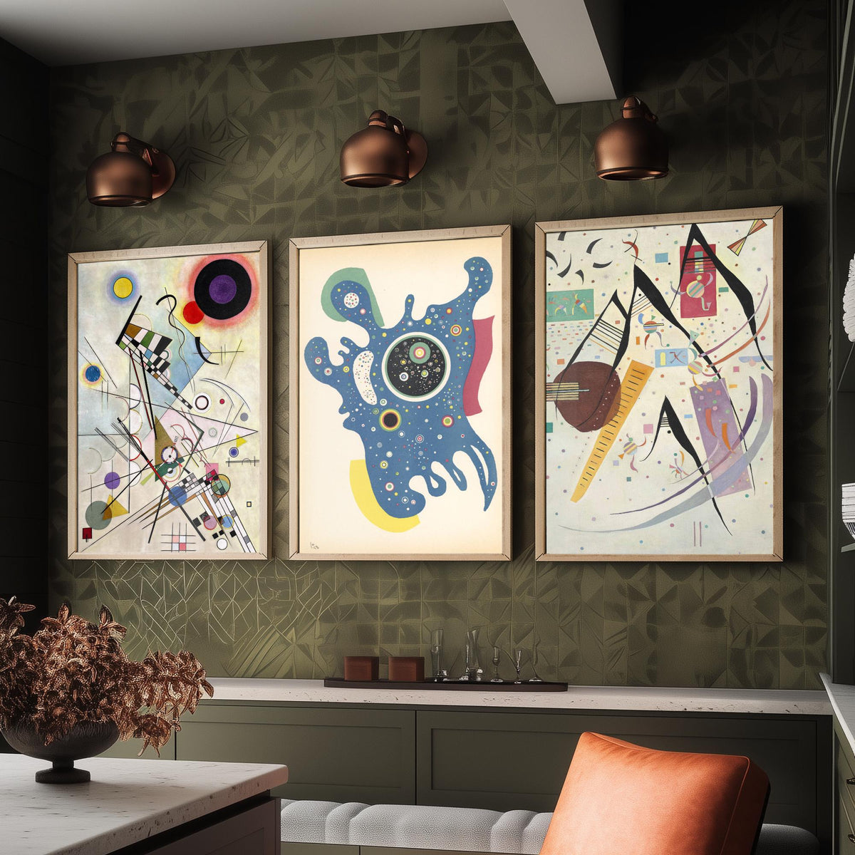 Wassily Kandinsky Set of Three Art Prints - Composition VIII and Two Late Abstract Works - Bauhaus Modernist Poster Painting