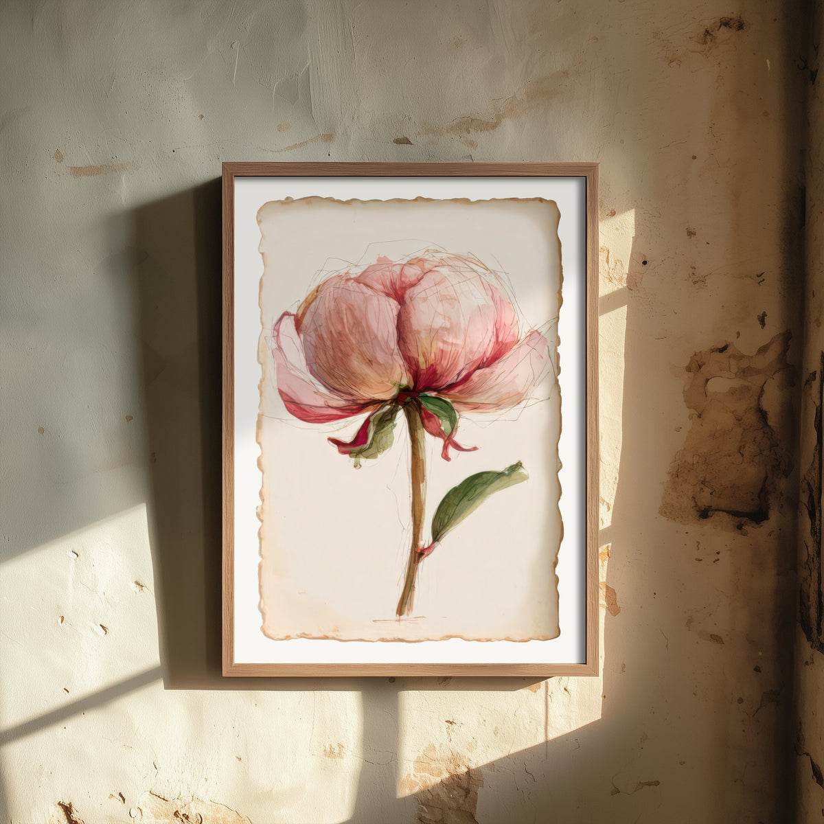 Blush Peony Art Print - Pink Flower Poster - Shabby Chic Watercolour Botanical V2 2/3