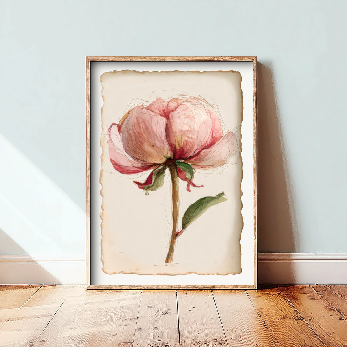 Blush Peony Art Print - Pink Flower Poster - Shabby Chic Watercolour Botanical V2 2/3