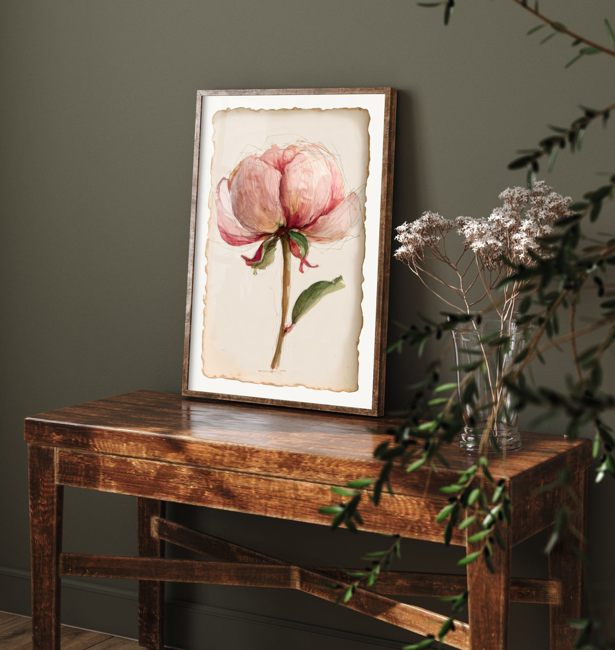 Blush Peony Art Print - Pink Flower Poster - Shabby Chic Watercolour Botanical V2 2/3