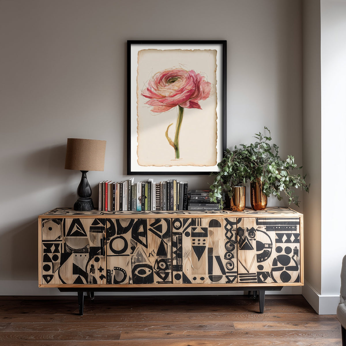Pink Ranunculus Art Print - Layered Petal Flower Poster - Sketchbook Watercolour Botanical V2 3/3