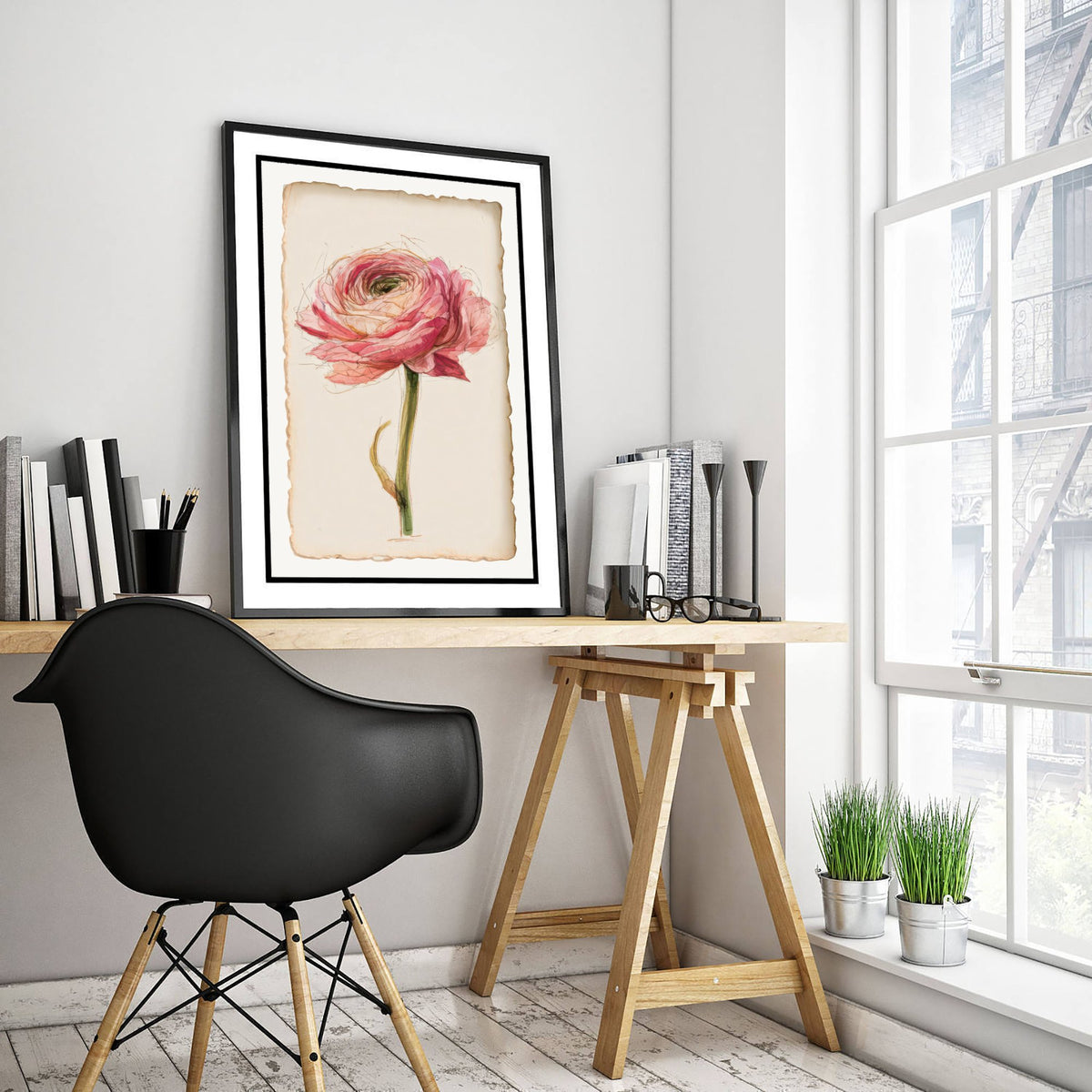 Pink Ranunculus Art Print - Layered Petal Flower Poster - Sketchbook Watercolour Botanical V2 3/3