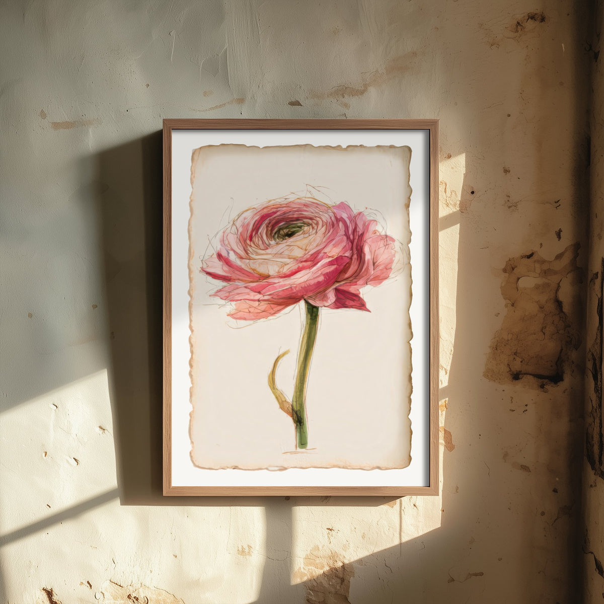Pink Ranunculus Art Print - Layered Petal Flower Poster - Sketchbook Watercolour Botanical V2 3/3