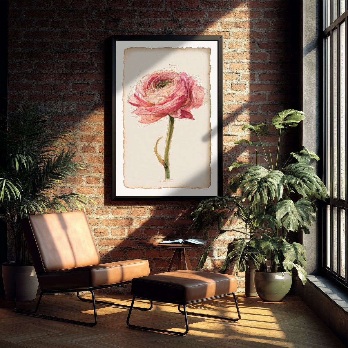 Pink Ranunculus Art Print - Layered Petal Flower Poster - Sketchbook Watercolour Botanical V2 3/3