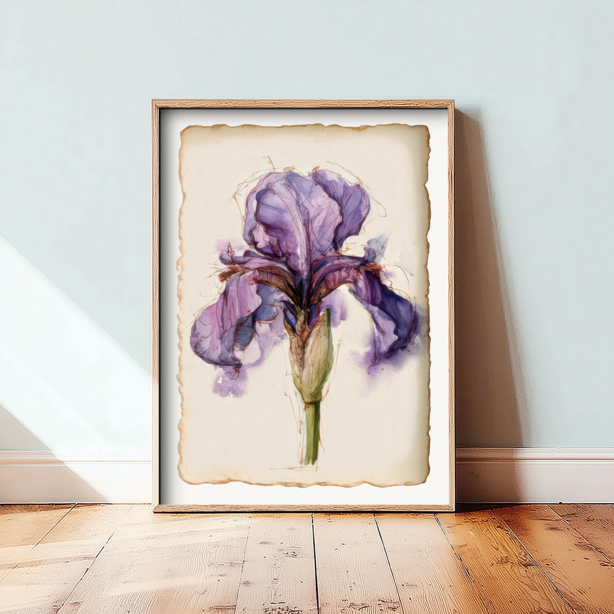 Violet Iris Art Print - Bearded Iris Botanical Poster - Loose Watercolour Sketch V1 1/3