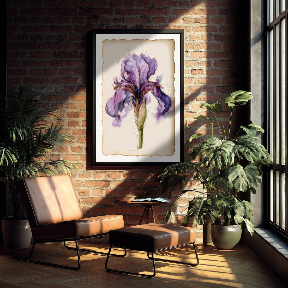 Violet Iris Art Print - Bearded Iris Botanical Poster - Loose Watercolour Sketch V1 1/3