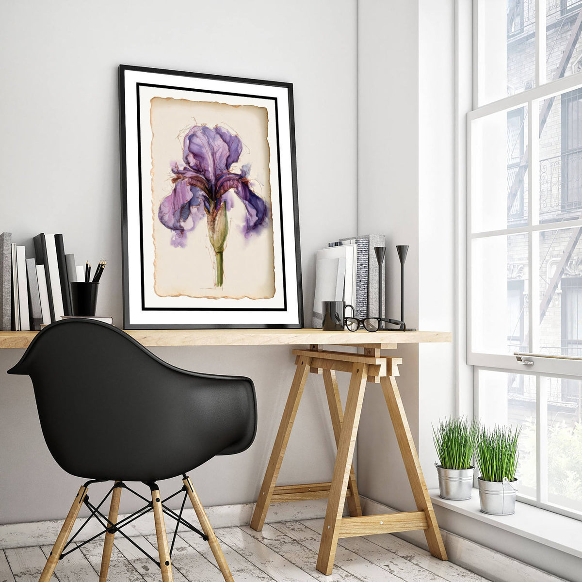 Violet Iris Art Print - Bearded Iris Botanical Poster - Loose Watercolour Sketch V1 1/3