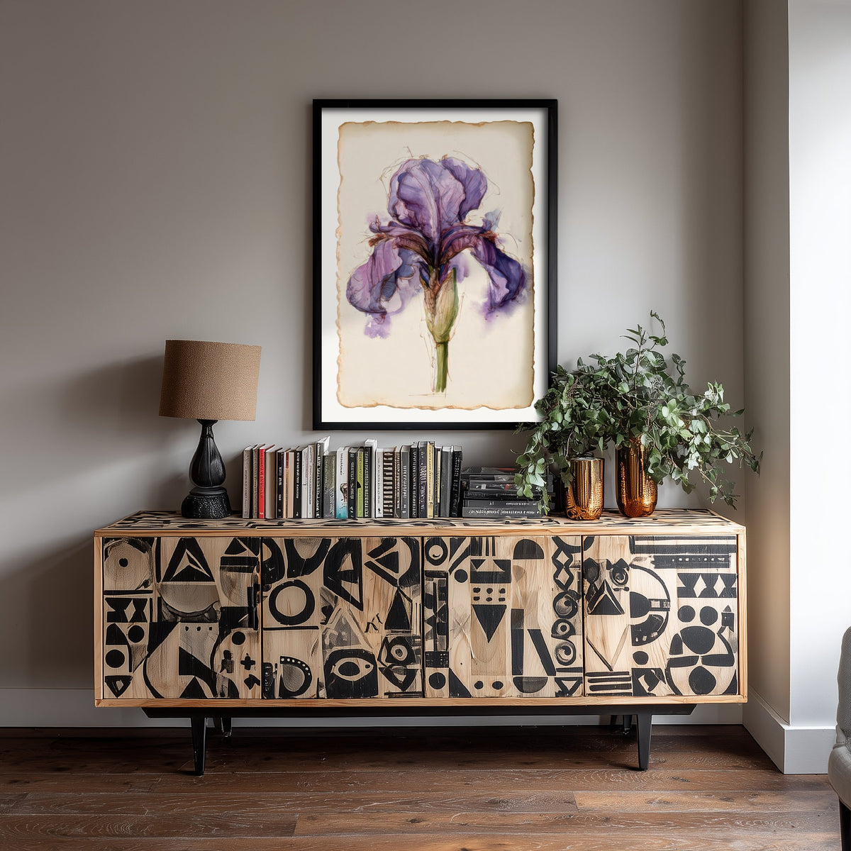 Violet Iris Art Print - Bearded Iris Botanical Poster - Loose Watercolour Sketch V1 1/3