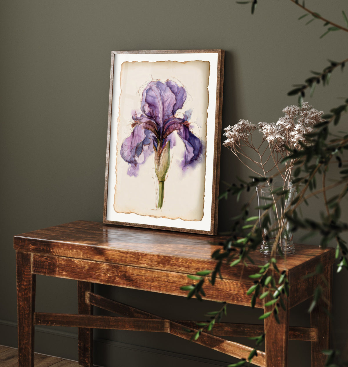 Violet Iris Art Print - Bearded Iris Botanical Poster - Loose Watercolour Sketch V1 1/3