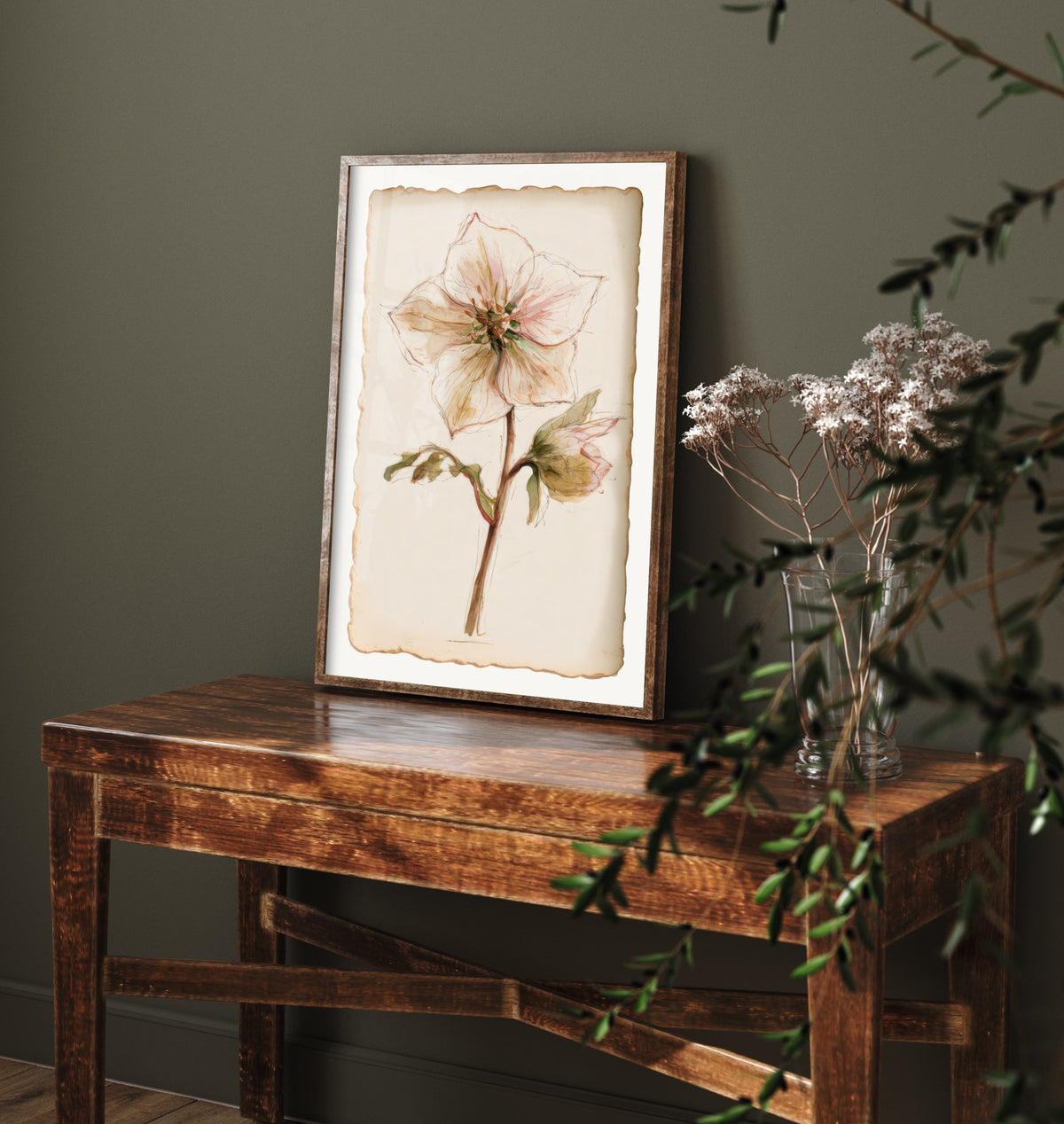 Hellebore Art Print - Lenten Rose Winter Flower Poster - Pale Blush Watercolour Botanical V1 2/3