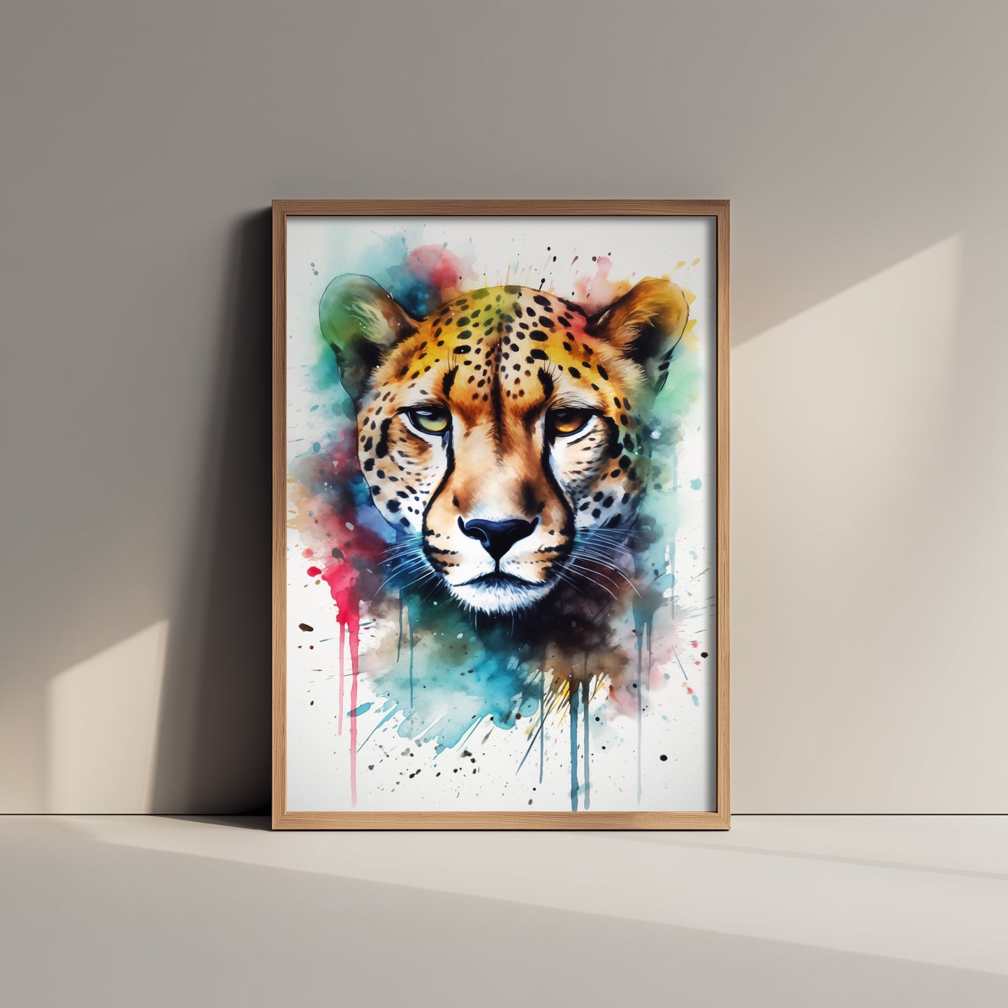 Cheetah Watercolour Art Print - Colourful Big Cat Painting Poster - Splashy Animal Wall Art - Safari Decor