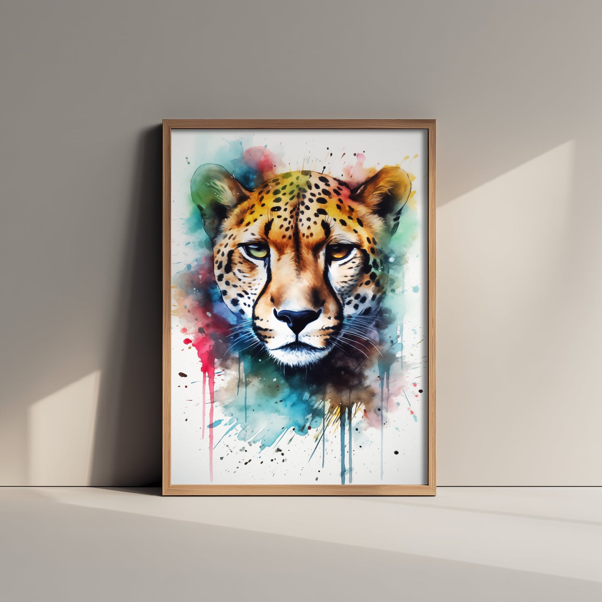 Cheetah Watercolour Art Print - Colourful Big Cat Painting Poster - Splashy Animal Wall Art - Safari Decor