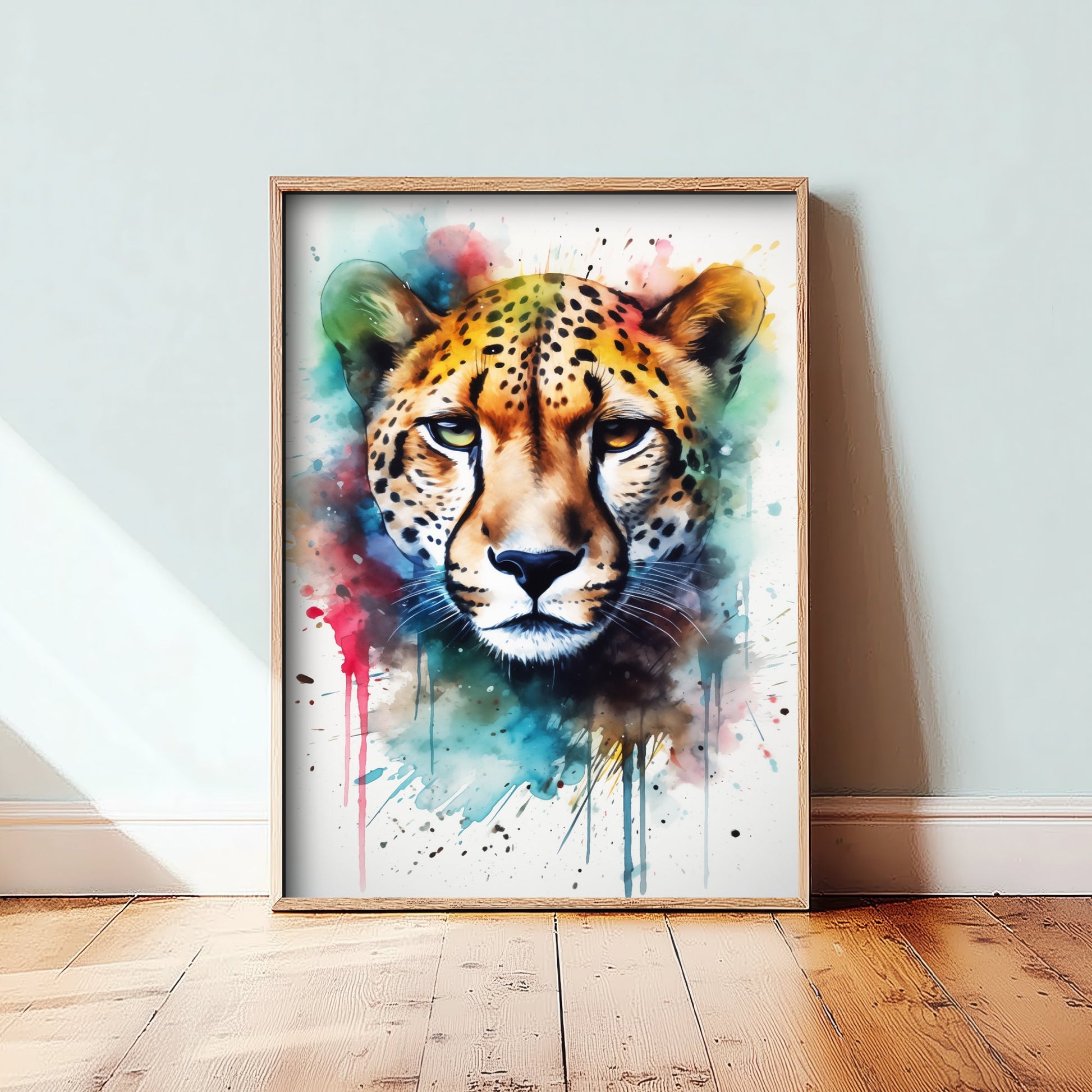 Cheetah Watercolour Art Print - Colourful Big Cat Painting Poster - Splashy Animal Wall Art - Safari Decor