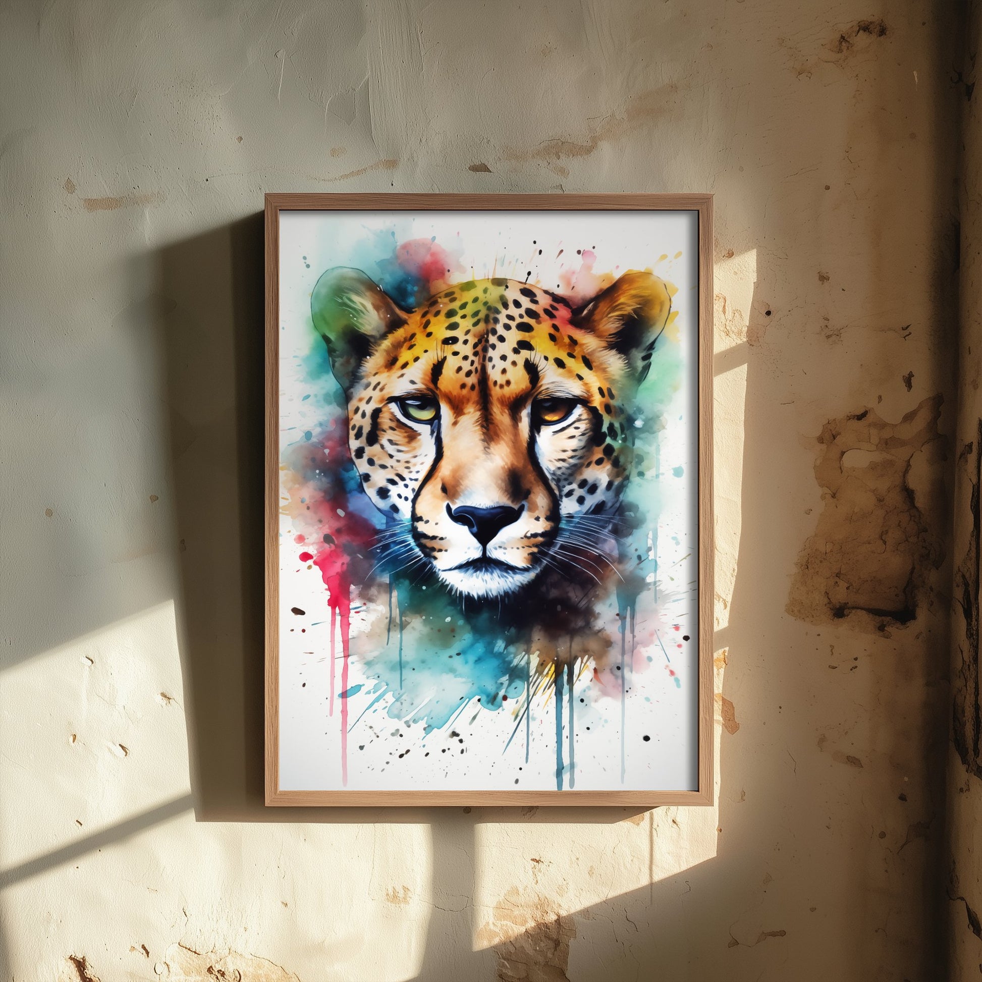 Cheetah Watercolour Art Print - Colourful Big Cat Painting Poster - Splashy Animal Wall Art - Safari Decor