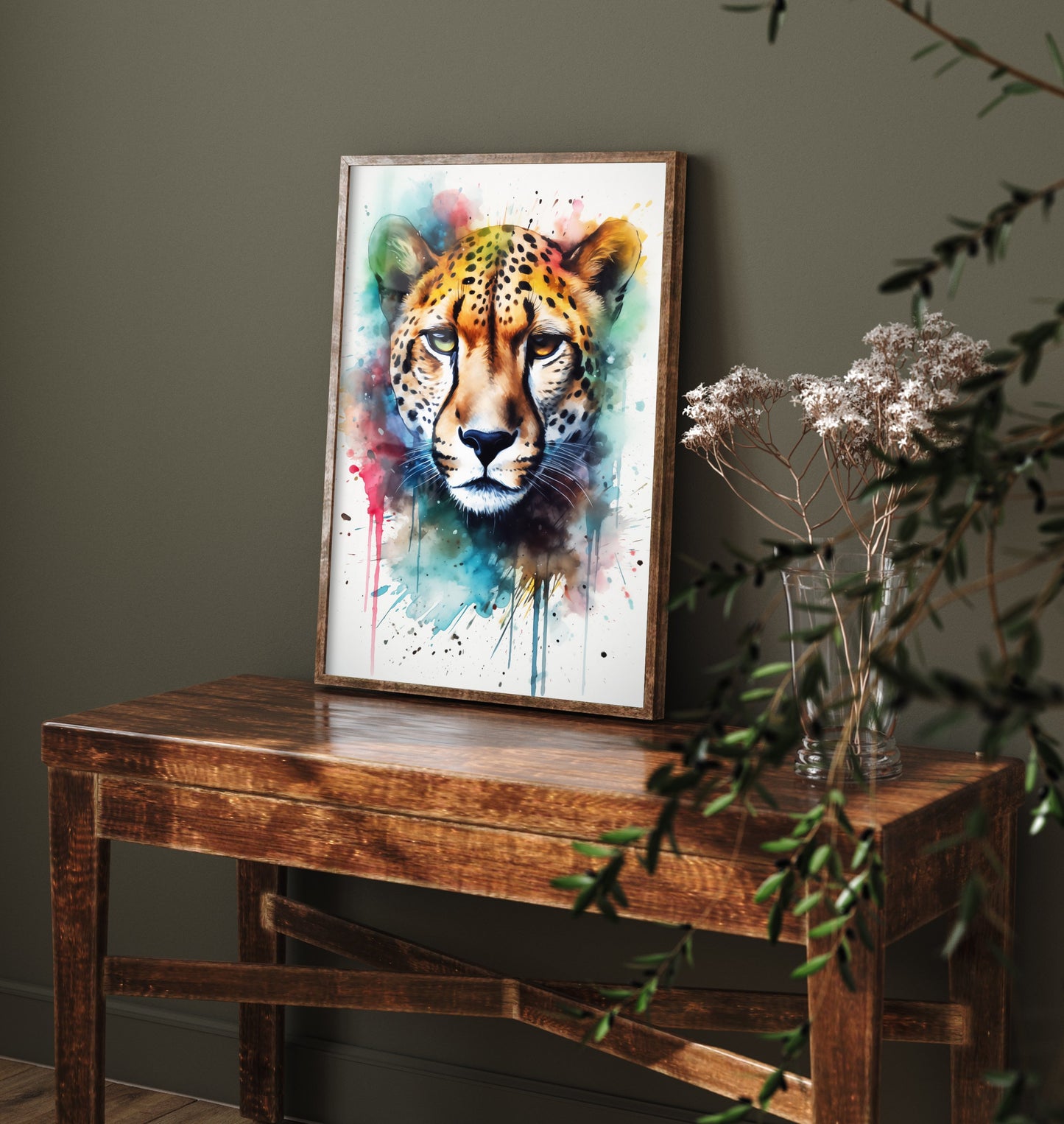 Cheetah Watercolour Art Print - Colourful Big Cat Painting Poster - Splashy Animal Wall Art - Safari Decor