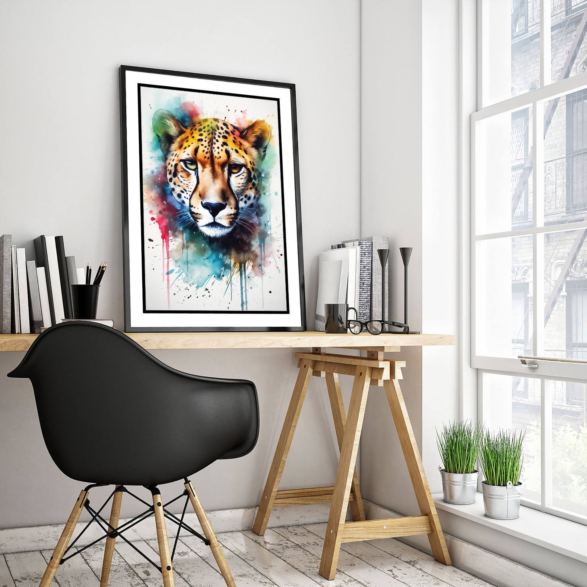 Cheetah Watercolour Art Print - Colourful Big Cat Painting Poster - Splashy Animal Wall Art - Safari Decor